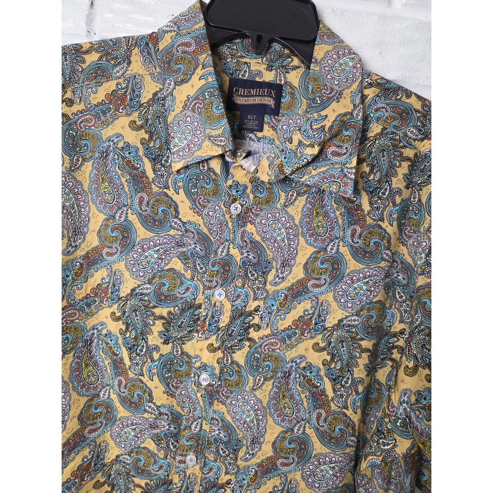 Cremieux Premium Denim Shirt Mens XLT Tall Button Up s/s Stretch NWT Paisley